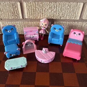 Shopkins Happy Places‎ Lot Blue Bear Chairs Bed Piano Doll